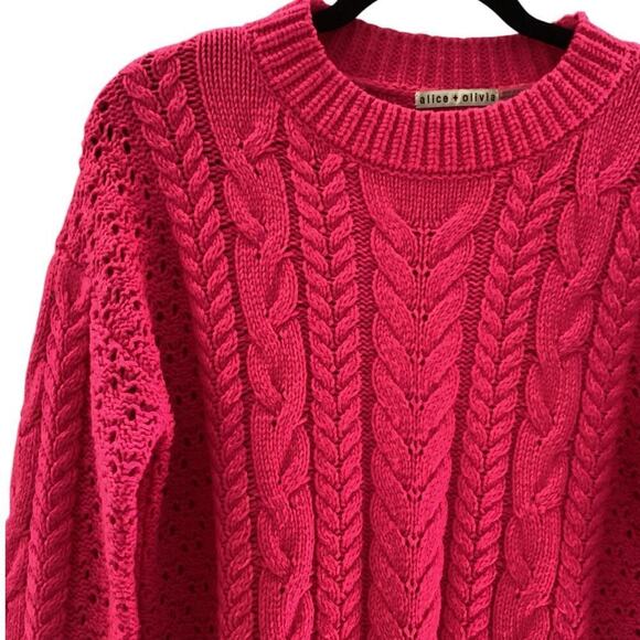 Alice + Olivia Lennie Cable Long Sleeve Sweater Dress In Wild Pink Size Small - Picture 7 of 15